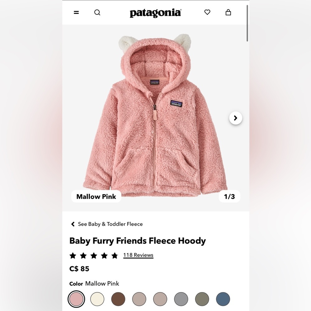 Patagonia furry friends fleece hoody 6-12 months.